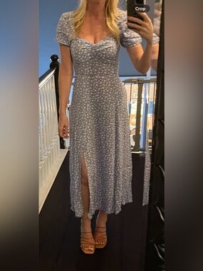 Chic Long Sleeve Blue Patterned Dress
